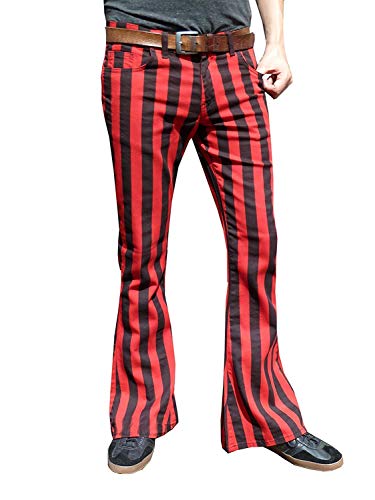 Fuzzdandy Herren Flares Rot & Schwarz Gestreift Hose Jeans - Rot & Schwarz Streifen, 32" Waist x 32" Leg von Fuzzdandy