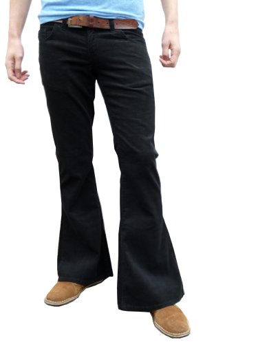 Fuzzdandy Herren Retro Schwarz Cord Kord Flares 60er 70er - Schwarz, Schwarz, 30W30L von Fuzzdandy