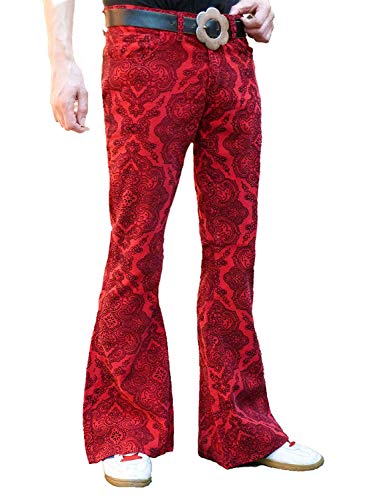 Fuzzdandy Herren Rot Paisley Schlaghosen ausgestellt Cord Hippie Hosen Psychedelische - Rot, 38" Waist x 32" Leg (38R) von Fuzzdandy