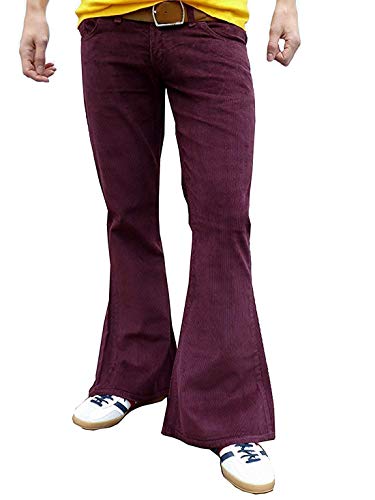 Fuzzdandy Herren Weinrot Rot Lila Kord Schlaghose Flares 60er 70er Retro - Weinrot, 30 Waist 34 Leg von Fuzzdandy