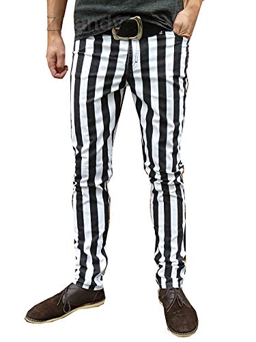 Fuzzdandy Röhrenjeans Enge Hose Jeans gestreift Medern Indie weiß schwarz - Weiß& Schwarz Dick Streifen, 38 Waist x 30 Leg von Fuzzdandy