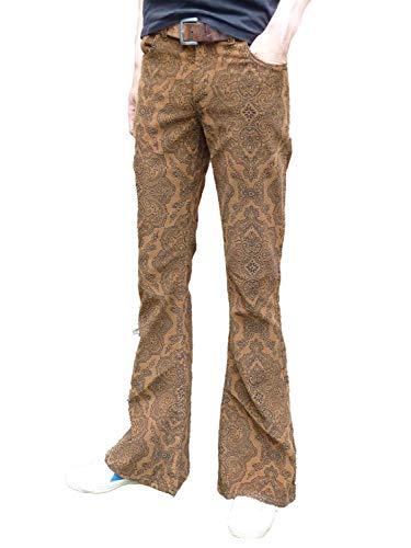 Fuzzdandy ausgestellt Schlaghosen Paisley Hosen Cord Hippie Medern Indie Jeans Retro Vintage Hose Hellbraun - Braun, 30" Waist x 30" Leg (30 / Short) von Fuzzdandy