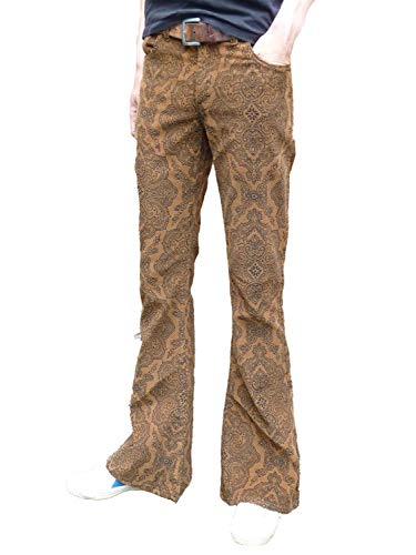 Fuzzdandy ausgestellt Schlaghosen Paisley Hosen Cord Hippie Medern Indie Jeans Retro Vintage Hose Hellbraun - Braun, 34" Waist x 34" Leg (34 / Long) von Fuzzdandy