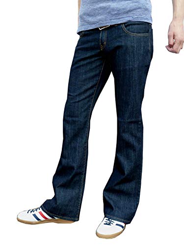Herren Jeans mit Bootcut Schlaghose Indie Retro Jeanshose - 36W x 30L, Blau von Fuzzdandy