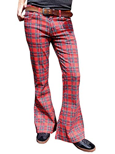 Herren Schlaghosen Ausgestellt Tartan Rot Glam Rock Hose Retro - Rot, 36" Waist x 34" Long Leg von Fuzzdandy