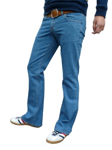 Herren Stein Gewaschen Blau Bootcut Ausgestellt Jeans Stonewashed Jeans von Fuzzdandy