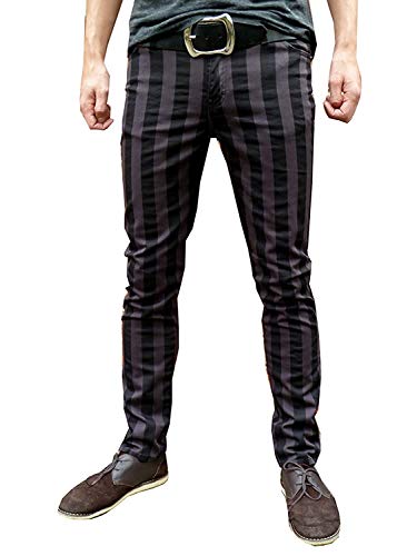 Röhrenjeans Skinny Hose Jeans Gestreift Mod Indie Grau Schwarz - W36 L33 Lang von Fuzzdandy