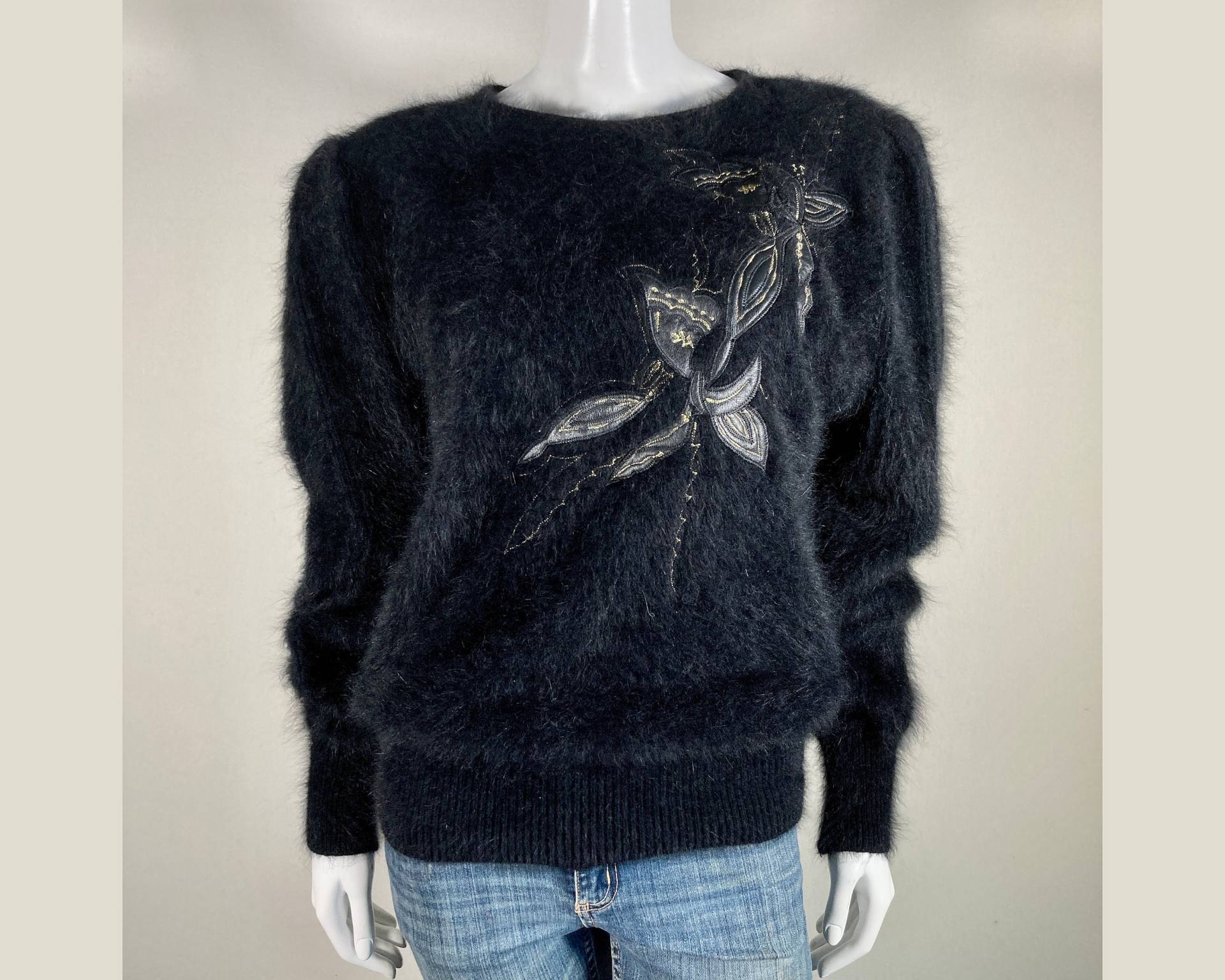 80% Angora Fuzzy Cache Schwarz Puffärmel Pullover 40"-Bust von FuzzieJones