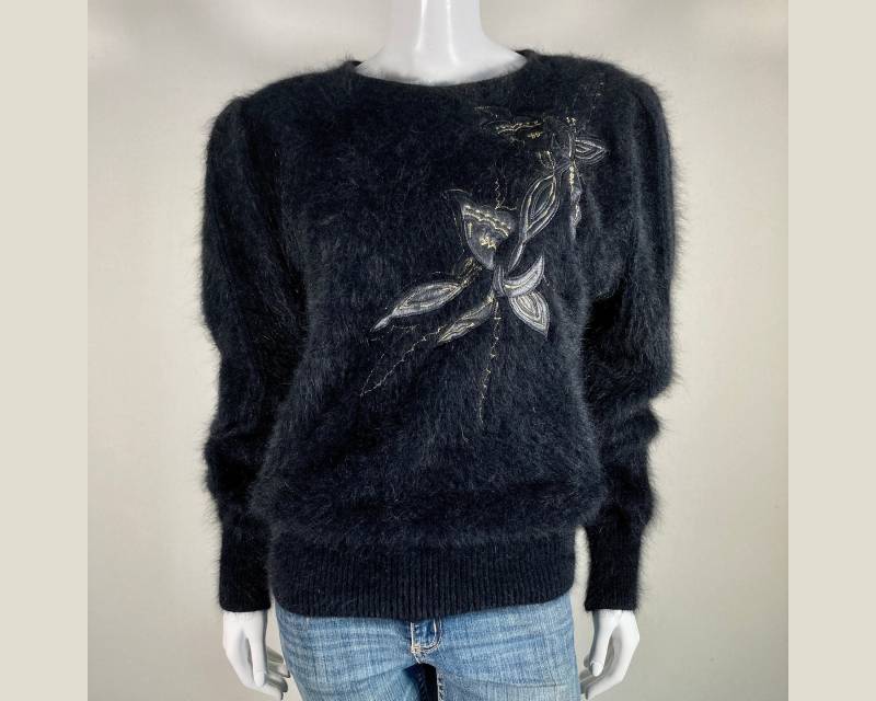 80% Angora Fuzzy Cache Schwarz Puffärmel Pullover 40"-Bust von FuzzieJones