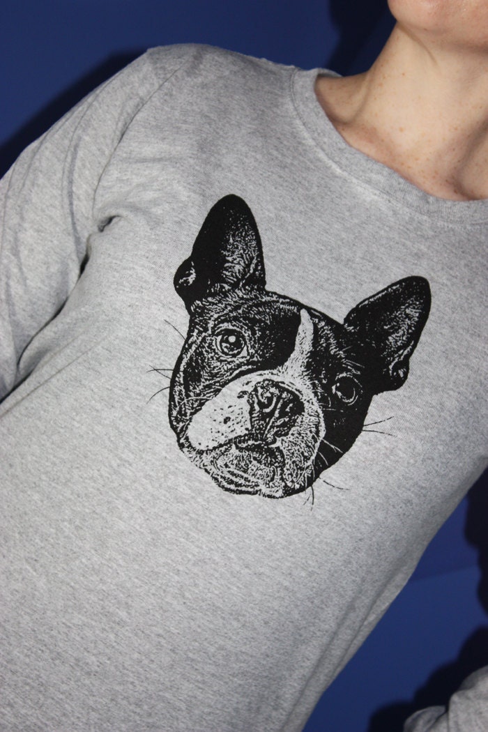 Boston Terrier Langarmshirt, Damen Xl, Hellgrau Meliert von FuzzyMug
