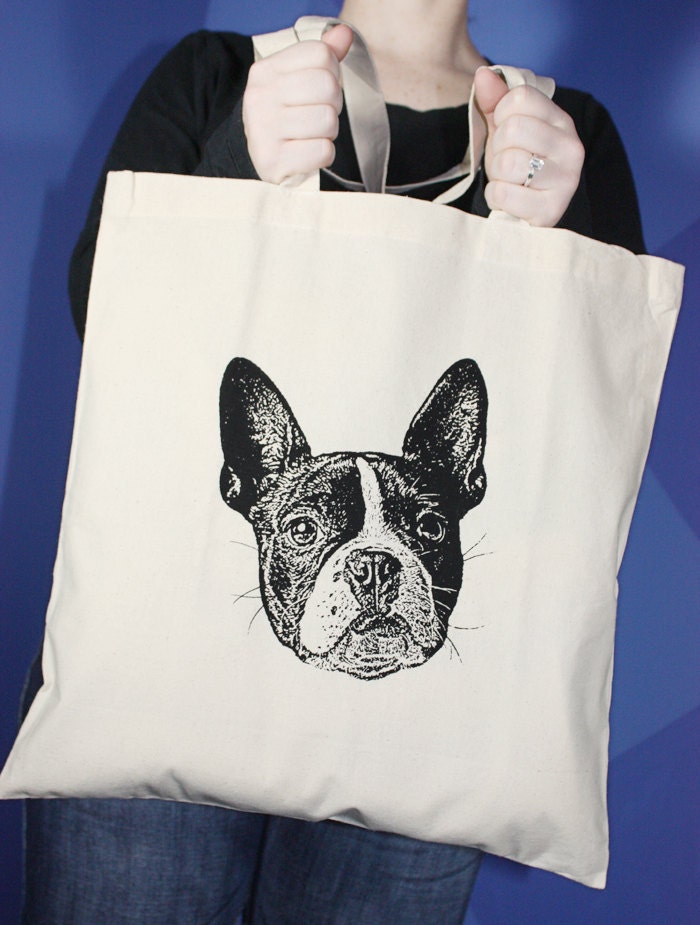 Boston Terrier Tragetasche, Baumwollstricktasche, Siebdruck von FuzzyMug