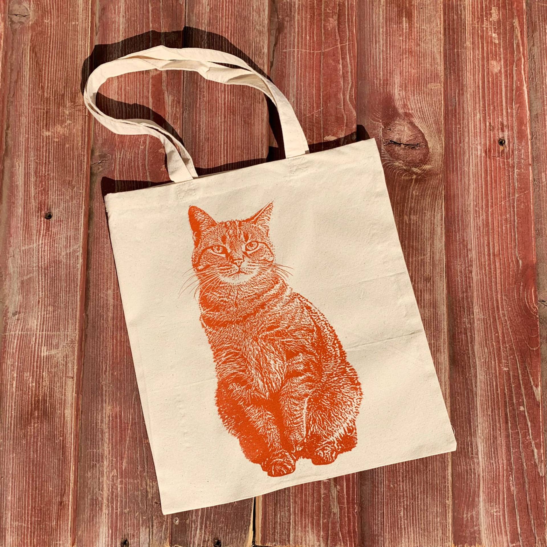 Ginger Tabby Tragetasche, Katzenstricktasche, Baumwolltasche, Siebdruck von FuzzyMug
