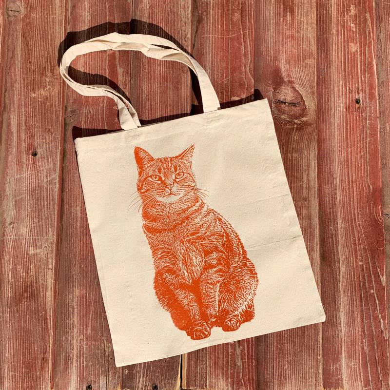Ginger Tabby Tragetasche, Katzenstricktasche, Baumwolltasche, Siebdruck von FuzzyMug