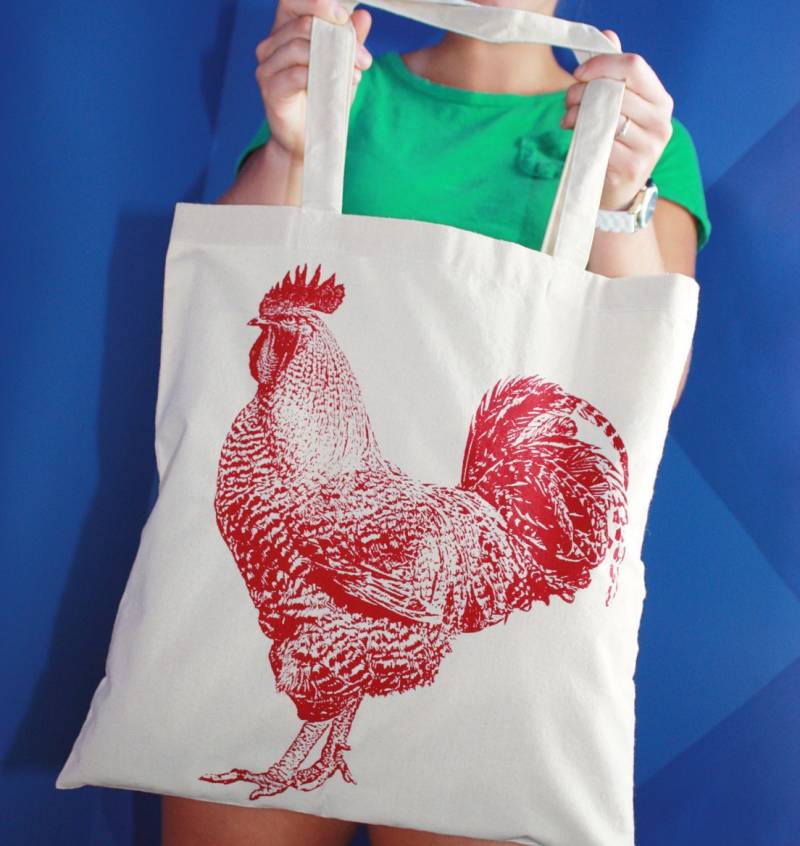 Hahn Tote Bag - 100% Baumwolle Cottagecore Stricktasche Siebdruck von FuzzyMug