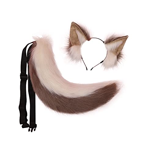 Cosplay Lang Groß Tier Fuchs Katze Hund Wolf Schwanz und Ohren Haarband 2 PCS Set Animes Cosplay Schwanz Katzenohren Fuchsohrenn Stirnband Kopfbedeckung Halloween Party Kostüm Zubehör B Braun von Fxaelian