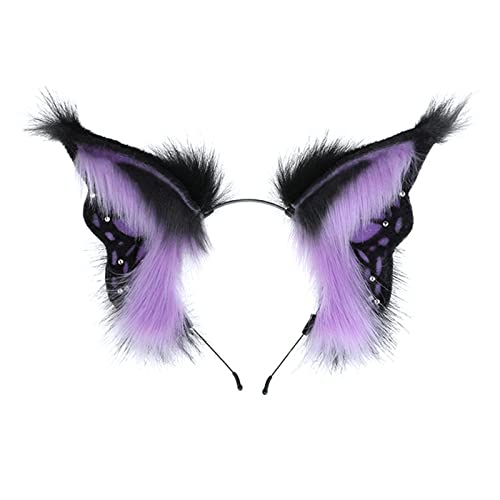 Cosplay Violett Die Fee Schmetterling Elfen Katze Hund Wolf Fuchs Ohren Flauschige Katzenohren Fuchsohrenn Haarband Stirnband mit Fauna Pelz Halloween von Fxaelian