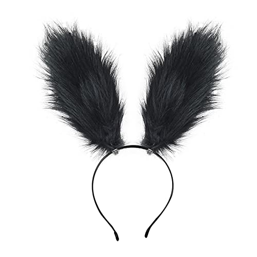 Fxaelian Cosplay Lolita Hase Ohren Hasenohren Haar Klammern Hasenmädchen Haarband Ostern Hasenmädchen Stirnband mit Fauna Pelz Damen Herren Mädchen Kinder Schwarz von Fxaelian