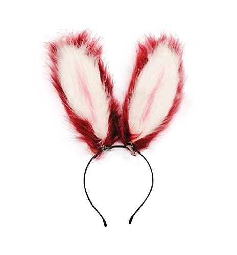 Fxaelian Cosplay Lolita Hase Ohren Hasenohren Haar Klammern Hasenmädchen Haarband Ostern Hasenmädchen Stirnband mit Fauna Pelz Damen Herren Mädchen Kinder Weiß Rot von Fxaelian