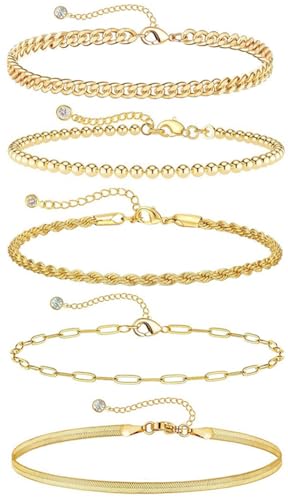 Goldarmbänder – Schmuck-Set aus 14 Karat Echtgold, trendig, dünn, zierlich, stapelbar, kubanische Glieder, Büroklammer, Armband-Set, niedliches Mode-Accessoire, Geschenke für stilvolle Frauen Goldarmbänder – Schmuck-Set aus 14 Karat Echtgold, trendig, dünn, zierlich, stapelbar, kubanische Glieder, Büroklammer, Armband-Set, niedliches Mode-Accessoire, Geschenke für stilvolle Frauen von Fxkoolr