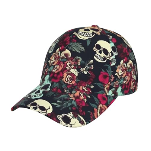 Fxuyyok Fresh Orange Fruit Unisex Baseball Cap - Full Print Design - 100% Polyester - Verstellbare Größe Bequeme Mütze, Bunte Totenköpfe mit Blumenmuster, One size von Fxuyyok