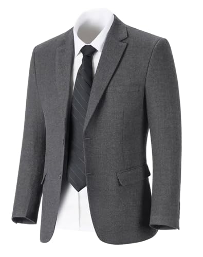 Retro Tweed Herren Anzugjacken Fischgrätenmuster Slim Fit Sport Mäntel Blazer Abschlussball Business Casual Herren Smoking Jacke Hochzeit Blazer, GRAU, XS von Fxzpiodi