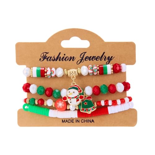Armbänder für Frauen Weihnachts-Glamour: Buntes Armband-Set mit Schneeflocken-Perlen aus Acryl mit Nieten, elastisch, dehnbar, festliches Accessoire von Fycakly
