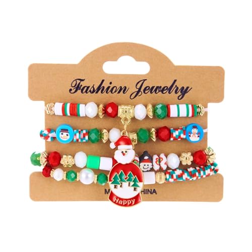 Armbänder für Frauen Weihnachts-Glamour: Buntes Armband-Set mit Schneeflocken-Perlen aus Acryl mit Nieten, elastisch, dehnbar, festliches Accessoire von Fycakly