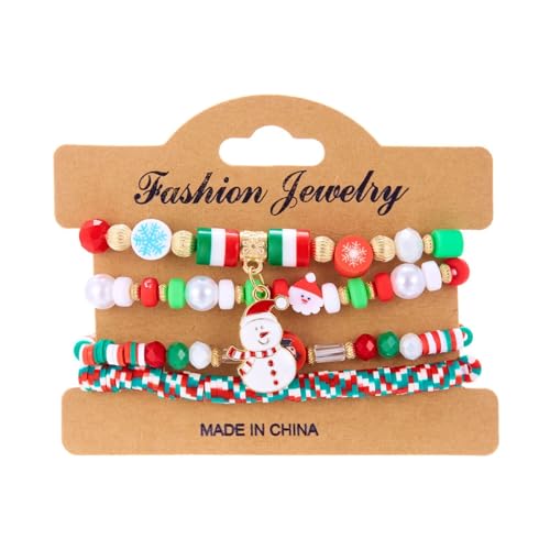 Armbänder für Frauen Weihnachts-Glamour: Buntes Armband-Set mit Schneeflocken-Perlen aus Acryl mit Nieten, elastisch, dehnbar, festliches Accessoire von Fycakly