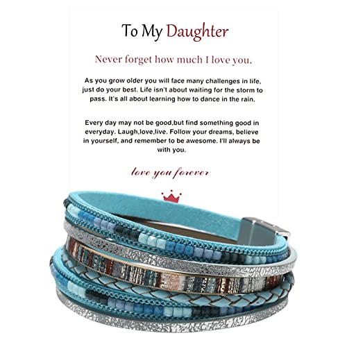Armband Damen An meine Tochter Karte Armband Bohemian Layer Lederarmbänder für Frauen Männer Weihnachten Geburtstagsgeschenk schwarzes Seil gewebtes von Fycakly