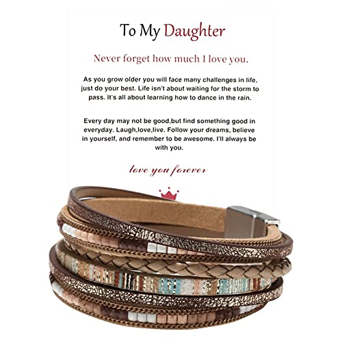 Armband Damen An meine Tochter Karte Armband Bohemian Layer Lederarmbänder für Frauen Männer Weihnachten Geburtstagsgeschenk schwarzes Seil gewebtes von Fycakly
