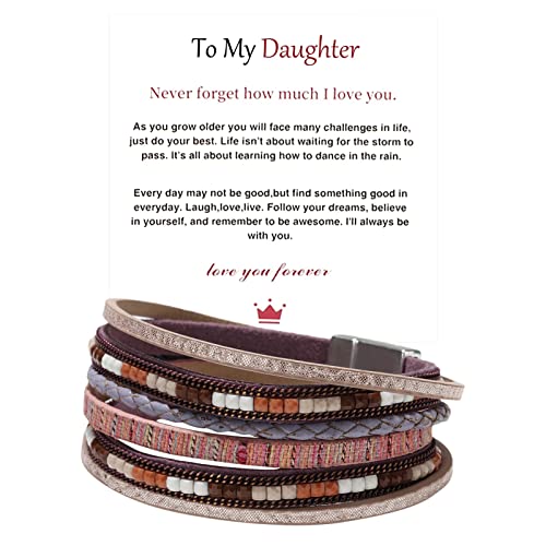 Armband Damen An meine Tochter Karte Armband Bohemian Layer Lederarmbänder für Frauen Männer Weihnachten Geburtstagsgeschenk schwarzes Seil gewebtes von Fycakly