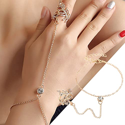 Armband Damen Finger Hand für Frauen Ring Armband Schmuck Hand Silber Kette Hochzeit Kristall Zubehör Strass Ring Armbänder von Fycakly