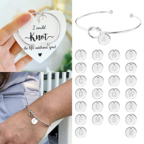 Armband Damen Ketten Vergoldeter Liebesknoten Initial Disc Armreif Alle 26 Buchstaben Alphabet Armreif Silberarmbänder für Damen Mädchen von Fycakly