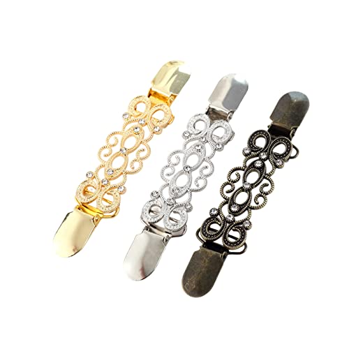 Bluse Clip 3pcs Hohl Blumenmuster Cardigan Clip Brosche für Frauen Pullover Bluse Schal Pullover ​​ Brosche Alltagselegant​​ (Gold, One Size) von Fycakly