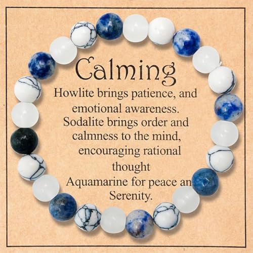 Damen Charm-Armband Beruhigende Armbänder für Frauen und Männer, Geschenk für Erwachsene, Natursteinarmband, handgefertigt, Howlith, Aquamarin, Kristallarmband, psychische Gesundheit von Fycakly