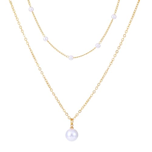 Damen Halskette Perlenkette, leicht, luxuriös, doppellagig, Schlüsselbeinkette, einfache kurze Halskette, Schlüsselbeinkette, Randschmuck für Mädchen, Perlenkette für Frauen, zierlich von Fycakly