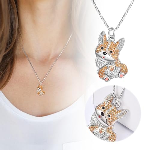 Damen Halskette Süße Halskette mit Anhänger mit Corgi-Hintern, entzückender Cartoon-Hundeschmuck für Frauen und Mädchen, Haustierliebhaber von Fycakly
