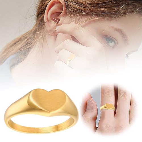 Damen Mehrreihig Trendiger Unisex-Herzring, Modeschmuck für Männer und Frauen, zierliches minimalistisches Metallband, Accessoires für Sie und Ihn, Paar von Fycakly