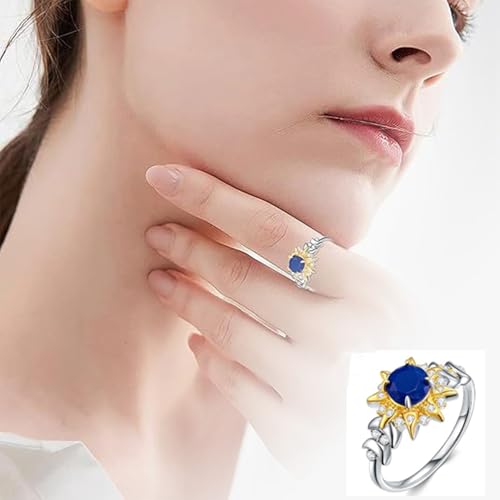 Damen Mehrreihig Wunderschöner blauer Ring und heller Saphir, Sonne-Mond-Verlobungsring für Damen, Größe 5 10 von Fycakly