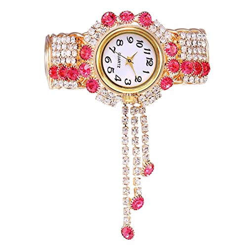 Fycakly 2022 Hand dekorativer Charme Goldfarbe Kristall Armband Ornamente Souvenir Mutter Ehefrau Damen Liebhaber Strass Armbanduhr Frauen Armbanduhr Lederschalung (One Size) von Fycakly