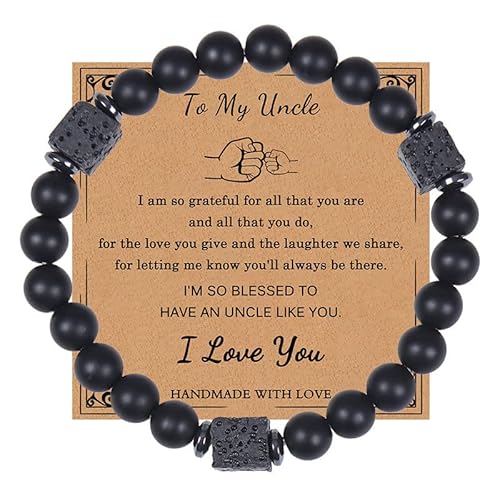 Fycakly Armband Damen An meinen Vater, Onkel, Liebe, Opa, Verlobter, Geschenke, schwarzes Lavastein-Armband mit Karte für Männer Teenager von Fycakly