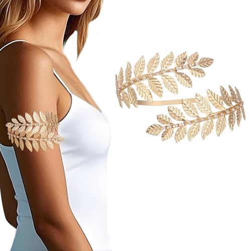Fycakly Armband Damen Elegante Arm Manschette Braut Schmuck Für Hochzeit Legierung Braut Brautjungfer Armband Frauen Golden Leaf Kristall von Fycakly