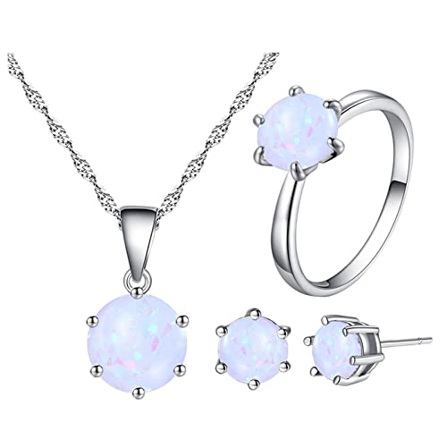 Fycakly Armband Damen Opal Schmuck Sets für Anhänger Halsketten Choker Ohrringe Ring Hochzeitsschmuck Geschenke Dropshopping von Fycakly