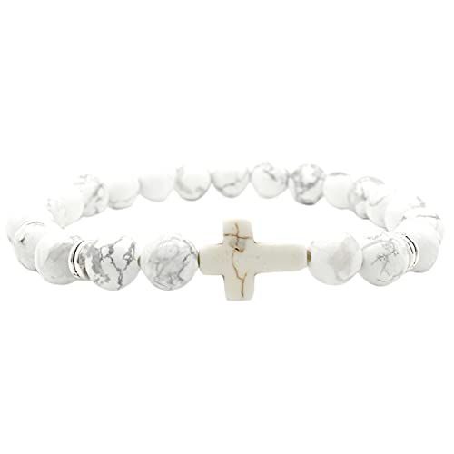 Fycakly Armband Damen Religiöses Kreuz Armband Rosenkranz Weiße Kristallperlen Heiliger Katholik von Fycakly