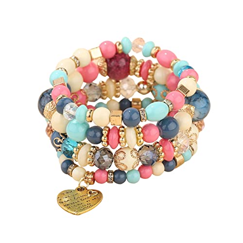 Fycakly Armband Damen Stapelbare Perlenarmbänder Damen Herren Stretch Multilayer Armband Set Mehrfarbiger Schmuck von Fycakly