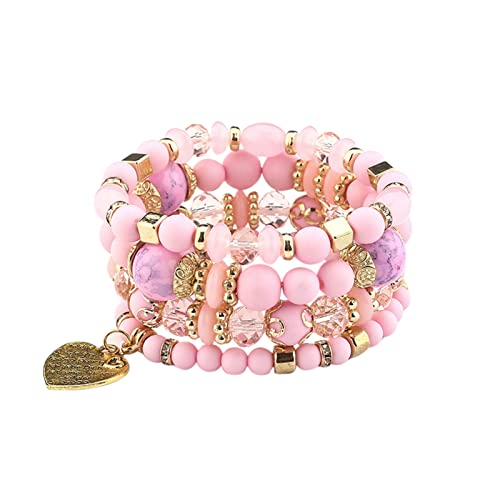 Fycakly Armband Damen Stapelbare Perlenarmbänder Damen Herren Stretch Multilayer Armband Set Mehrfarbiger Schmuck von Fycakly