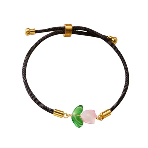 Fycakly Armband Schwarz String Pull Typ Verstellbares Blumenarmband Muttertagsgeschenk Armband im Boho-Stil (C, One Size) von Fycakly