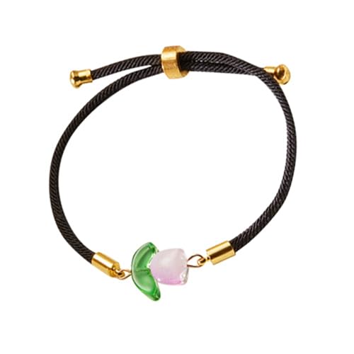 Fycakly Armband Schwarz String Pull Typ Verstellbares Blumenarmband Muttertagsgeschenk Armband im Boho-Stil (F, One Size) von Fycakly