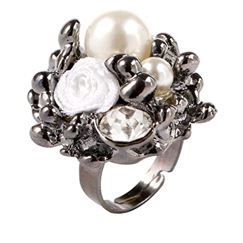 Fycakly Art- Weiseeinfacher Temperament-Rosen-Blumen-Perlen-offener justierbarer Ring-Damen-Ring-Ring (White, One Size) von Fycakly