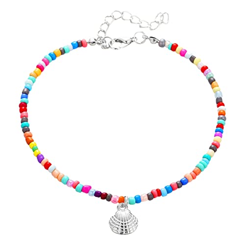 Fycakly Damen Armband Boho Farbe Perlen Fußkettchen Kreative Legierung Jakobsmuschel Anhänger Fußkettchen von Fycakly